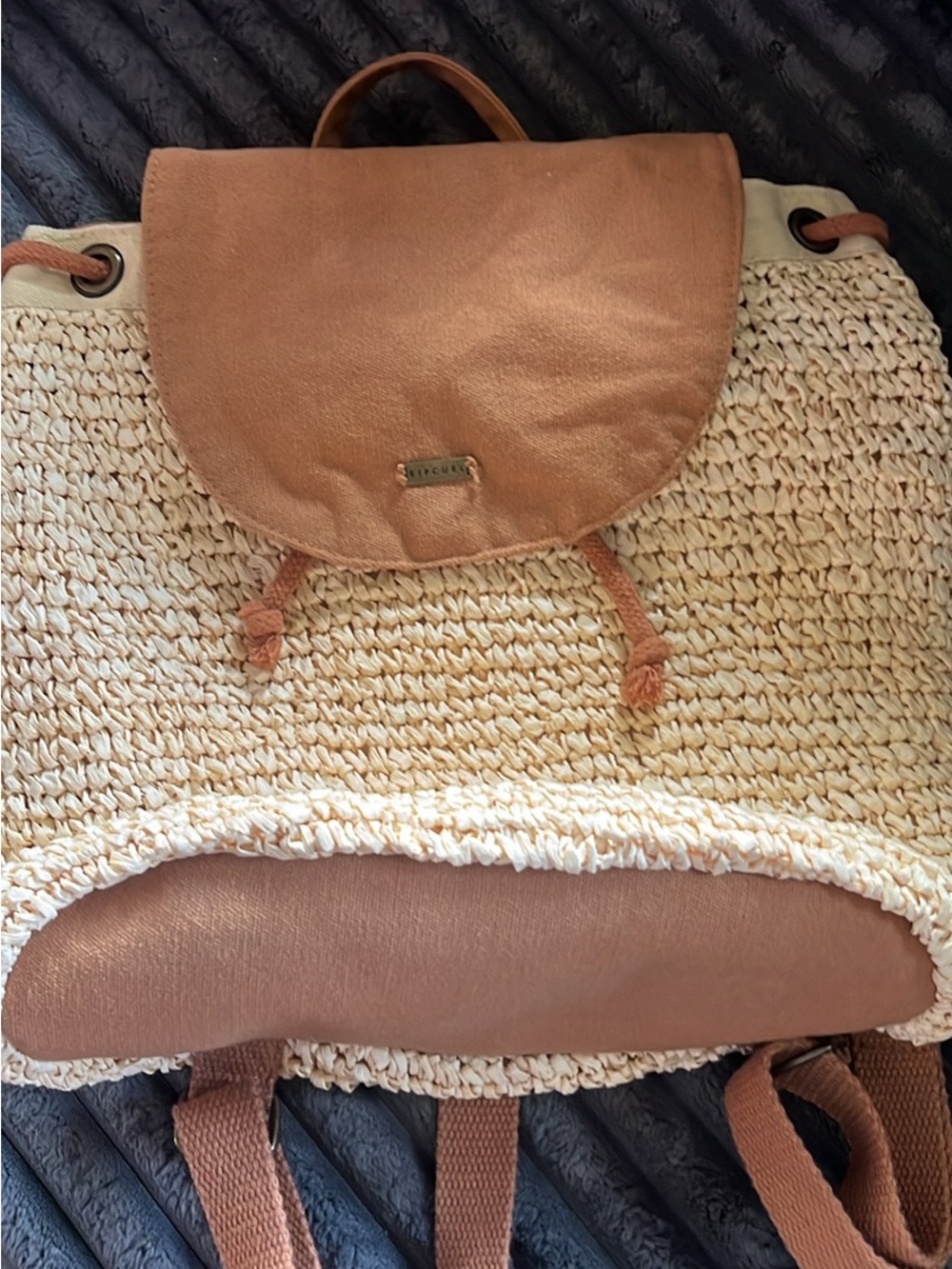 Rip Curl Cream Woven Backpack with Brown Accents
